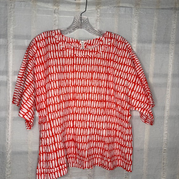 Mirth Tops - MIRTH Handmade Block Print Top Womens L Red White Excellent Fish Pattern